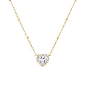 Gold heart necklace with clear zirconia